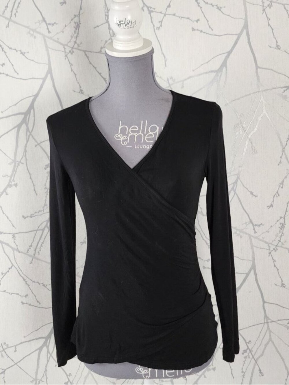 Guberry Black 100% Modal Jersey Faux Wrap Long Sleeve
